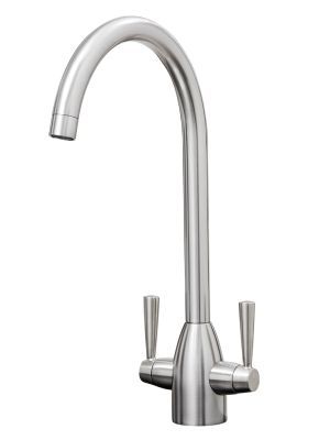 EVO RICHMOND BRUSHED NICKEL MONO DUAL LEVER SWAN NECK KITCHEN SINK MIXER TAP with SWIVEL SPOUT, KTAP005BN